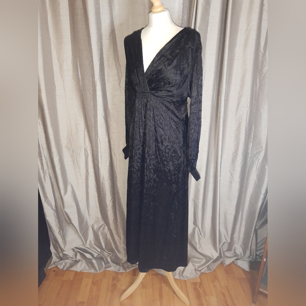 Black satiny long sleeve maxi dress UK 12 Joe Browns Goth Whimsigoth Halloween - Picture 1 of 13